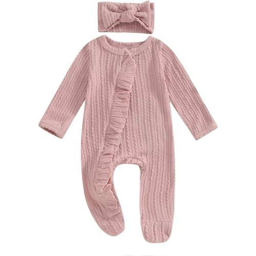 6-12mo Newborn Baby Girl Fall Winter Outfits Clothes Knit Jumpsuit Ruffle Romper Newborn Coming Home Outfit for Baby Girl