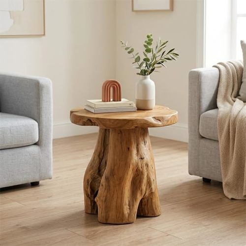 OLDTREE 14.57" Natural Cedar Stump Mushroom-Shaped Live Edge End Table | Unique Stump | Plant Stand | Smooth Table Top | Heavy Duty Weight Support | Indoor & Outdoor Compatible | Home Decor