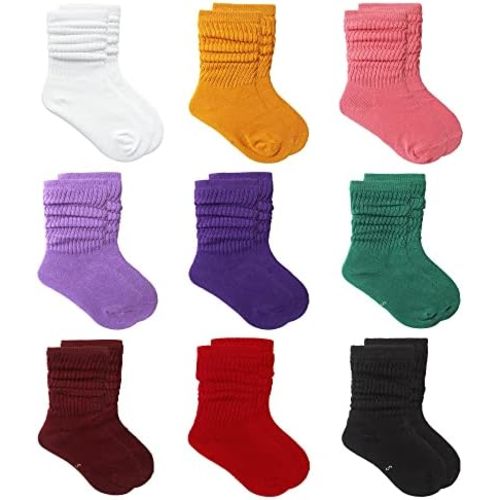 MINI PANDA Toddler Socks - Long Crew Socks for Girls 4-8 Years, 9 Pairs