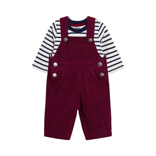 Stripe Long Sleeve Cotton T-Shirt & Corduroy Overalls Set