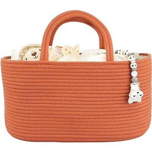 Large Baby Diaper Caddy Organizer for Girl Boy Rope Nursery Storage Bin Basket Portable Holder Tote Bag for Changing Table Car Travel Baby Shower Gifts Registry Must Haves Rustic