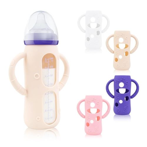 ZCH 4-Pack Silicone Sleeves for Lansinoh Glass Bottles, BPA-Free Drop-Resistant Baby Bottle Sleeves with Handles, Compatible with Lansinoh Anti-Colic Glass Baby Bottles (8 oz)