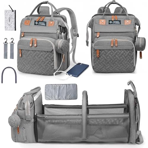 Baby Diaper Bag Backpack, Bonus Changing Pad, Large Capacity, USB Port, Pacifier Case, Mosquito Net & Wipes Bag | Stylish Travel Bag for Boys, Girls, Moms & Dads | Shower Gift