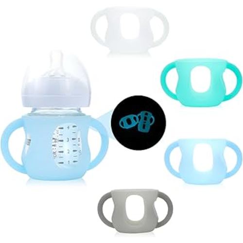 4-Pack Silicone Sleeves for Philips Avent Glass Bottles, BPA-Free Drop-Resistant Baby Bottle Sleeves with Handles, Compatible with Philips Avent Natural Glass Baby Bottles (4 oz)