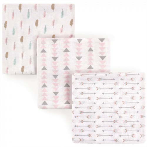 Luvable Friends Baby Girl Cotton Flannel Receiving Blankets, Girl Feathers 3-Pack, One Size
