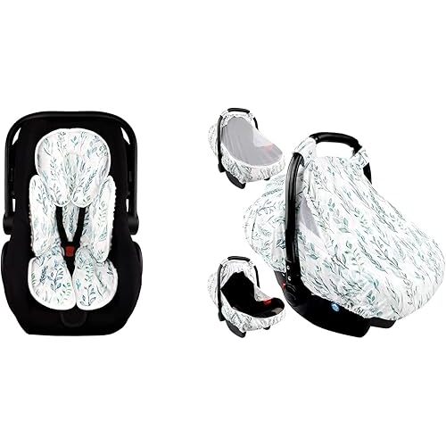 Baby Car Seat Head and Body Support and Car Seat Covers for Babies, Green Leaf