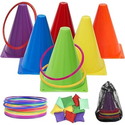 Carnival Games Combo Set 3 in 1, 31PCS Soft Plastic Cones Bean Bags Ring Toss Game with Carrying Bag, Gift for Outdoor Birthday Party/Xmas