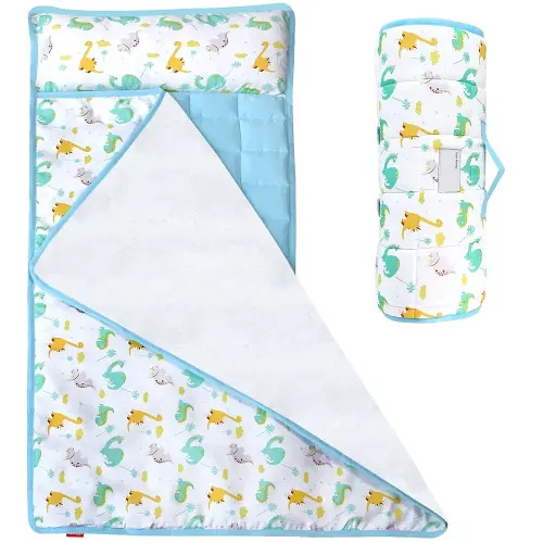 Moonsea Nap Mat for Toddlers Dinosaur and Fleece Minky Blanket, Lightweight Perfect for Kids Preschool, Daycare, Travel Sleeping Bag Boys Girls, 21" x 50" Fit on a Standard Cot