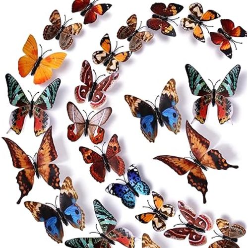 LiveGallery 72 PCS Brown Removable 3D DIY Beautiful Butterfly Wall Decals Colorful Butterflies Art Decor Wall Stickers Murals for Kids Baby Boy Girls Bedroom Classroom Offices (Brown)