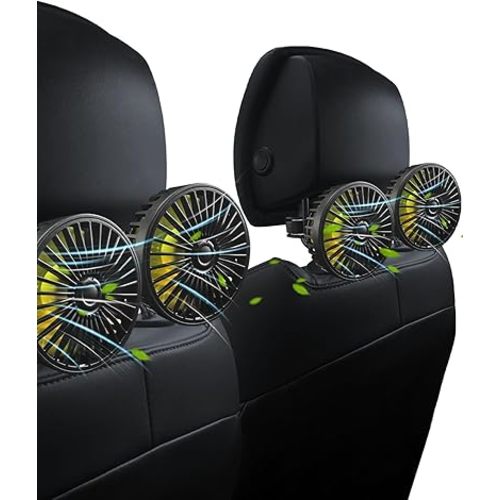 Backseat Car Fan for Kids, 360° Dual Head USB Car Fan for Back Seat, 3-Speeds Adjustable Car Backseat Fan for Sedan SUV RV Truck(2 Pack)
