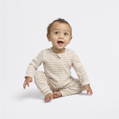 Dymples Baby Rib Yarn Dye Stripe Coverall - Beige Stripe