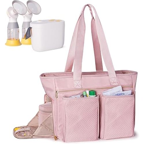 Fasrom Wearable Breast Pump Tote Bag Compatible with Medela Pump in Style and Accessories, Pumping Bag with 15.6” Laptop Sleeve for Work Moms to Carry Pump Parts, Pink (Patent Design, Empty Bag Only)