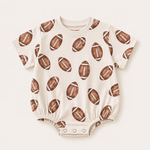 Football Print T-Shirt Romper - optional custom embroidery | Little Joy Co.