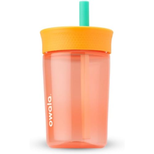 Owala Kids Insulation BPA-Free Plastic Tumbler with Spill Resistant Flexible Straw, Easy to Clean, Kids Water Bottle, Great for Travel, Dishwasher Safe, 15 Oz, Orange and Peach (Watermelon)