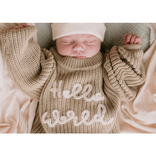 'Hello World' Chunky Knit Jumper | Khaki