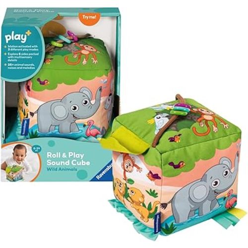 Ravensburger Play+ Roll & Play Sound Cube - Wild Animals | Motion-Activated Sound Toy | Encourages Crawling & Coordination