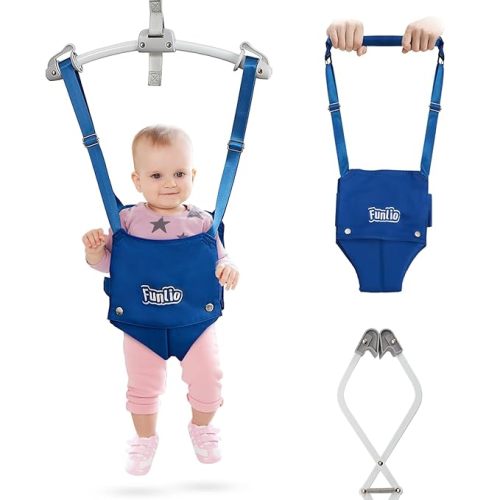 FUNLIO Baby Door Jumper for 6-24 Months (with Door Clamp), Baby Jumper Doorway with Strong Spring & Adjustable Strap, Portable Infant Baby Bouncer, Bearing 40 Lbs, CPC & CE Certified - Gray