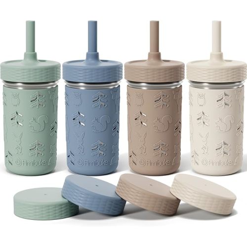 Fimibuke Toddler Cups Spill Proof, 12 OZ Stainless Steel Sippy Cups for Kid
