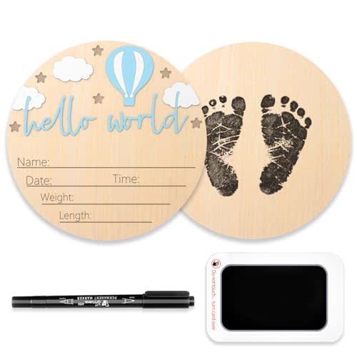 Baby Announcement Sign, Hello World Newborn Sign for Hospital, Newborn Photography Props for Nursery, Hot Air Balloon Decoration, Welcome Sign for Baby Shower