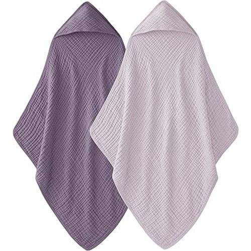 Hooded Baby Towels for Newborn - 2 Pack, 100% Muslin Cotton, Baby Bath Towels with Hood, Soft and Absorbent for Girls Infant, Toddler and Kids, Large 32x32 Inches, Newborn Essential