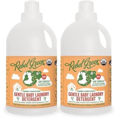 Rebel Green Organic Baby Laundry Detergent - Natural Laundry Soap - Liquid Laundry Detergent - Gentle Laundry Detergent - Chamomile & Orange Blossom Scent - (68 Load Bottles, 2 Pack)