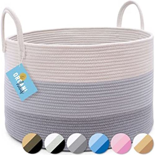 OrganiHaus Gray Extra Large Storage Basket for Blakets | Decorative Cute Laundry Hamper Basket for Clothes | Cotton Rope Basket for Blankets | Farmhouse Nursery Laundry Basket & Towel Hamper - 20x13