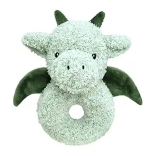 Baby Dragon Soft Rattle Toy, Plush Dinosaur Infant Shaker Rattle Easy-Grasp Stuffed Animal Toy, Gifts for Newborns Babies Toddlers Boys Girls, Green, 6 Inches