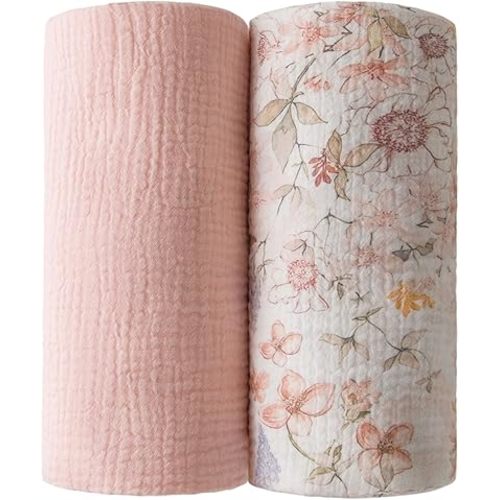 2 Pack Baby Muslin Baby Swaddle Blanket Watercolor Flower Print, Cotton 47x47inch Neutral Receiving Blanket Receiving Swaddlinget for Boys & Girls (Watercolor Flower)