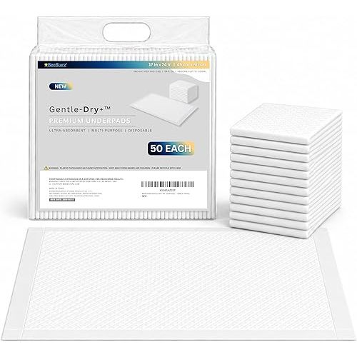 BeeStarz® Gentle-Dry+™ Disposable Underpads 17” x 24” (50 Count) – Ultra Absorbent Baby Changing Pads, Leakproof Bed Pads & Chair Protection for Adults & Elderly, Waterproof Pads, Puppy Training Pads