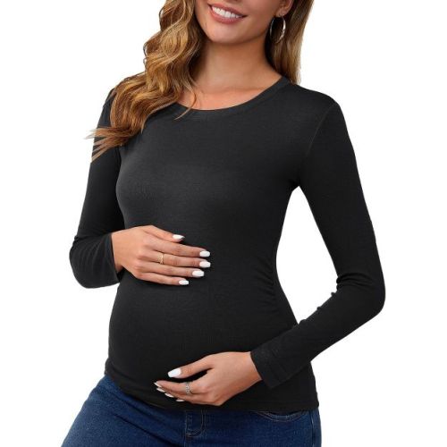INSPIRE CHIC Women's Maternity Ruched Side Stretchy Tops Homeware Long-Sleeve Shirts Casual Blouses X-Large Coffee