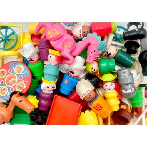 Vintage Fisher-Price Little People #993 Castle, #934 Western Town, People, and Accessories