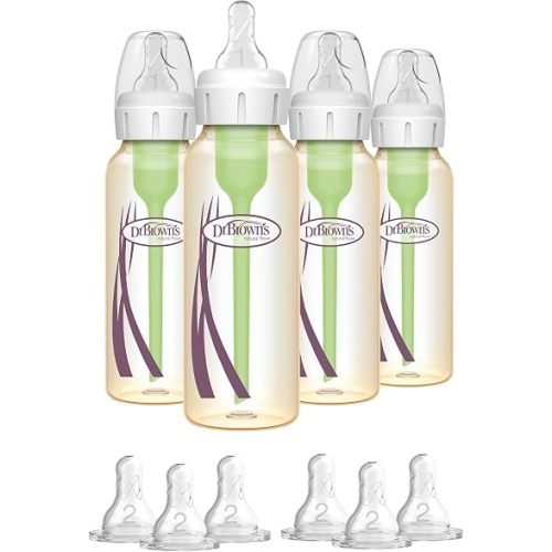 Bundle of Dr. Brown's Anti-Colic Options+ Narrow PPSU Baby Bottle with L1, Durable and Lightweight, 8 oz/250 ml, 4-Pack + L2 Silicone Nipples, 6 Count
