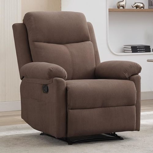 Recliner Chairs, Small Recliners for Small Spaces, Manual Recliner for Adults with Side Pockets, Adjustable Overstuffed Comfy Corduroy Reclining Chair for Living Room, Bedroom, Reading, Brown