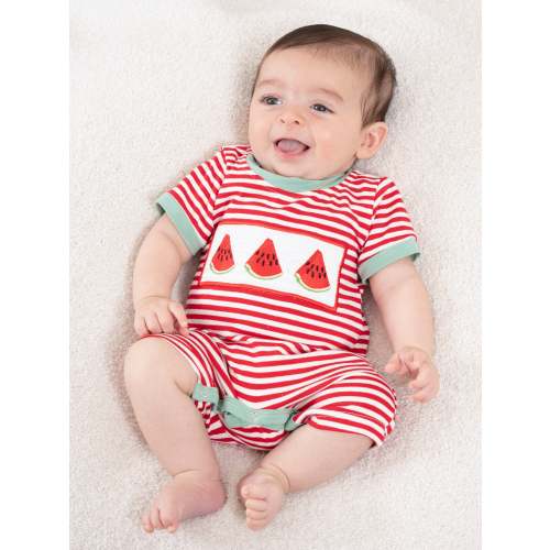Watermelon Stripes Smocked Cotton Romper