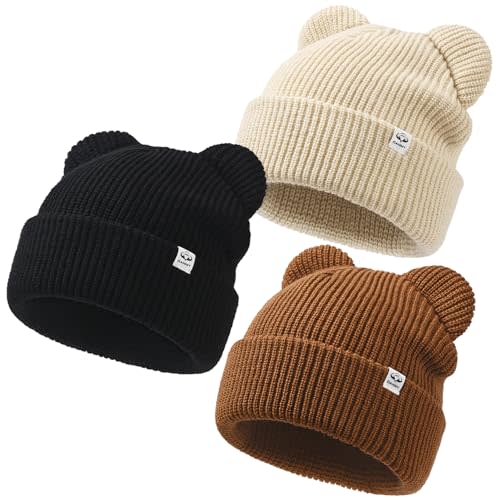 DANMY Baby Beanie Winter Knit Hat with Bear Ear for Infant Toddler Boys Girls Children Soft Knitted Hat Skull Cap