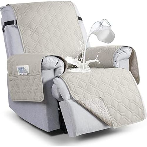 VANSOFY 100% Waterproof Recliner Chair Covers, Recliner Cover Non-Slip Dog Chair Cover Furniture Protector Washable Slipcover with Pocket, Elastic Straps for Pets, Dogs(Beige, 22")