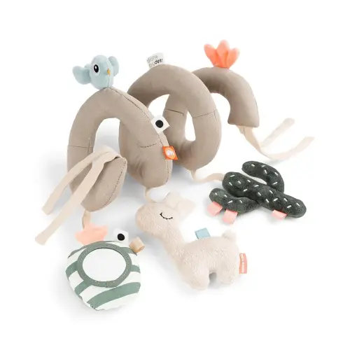Done by Deer Lalee Sand Activity Spiral Baby Toy - Sensory Cactus, Mirror, and Crinkle Sound for Cots, Car Seats, Strollers, and Prams - Perfect Travel Companion