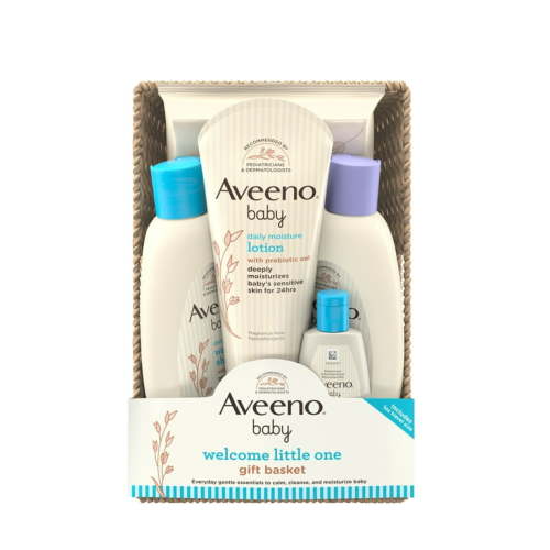 Aveeno Baby Welcome Little One Gift Set with Baby Wash, Shampoo, Wipes and Lotion, for Sensitive Skin, 5 full-size items