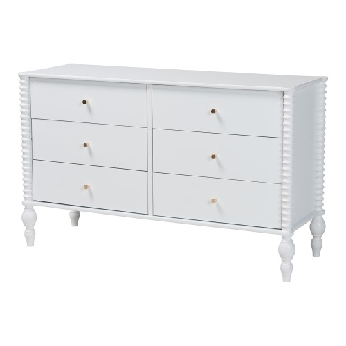 Callison Spindle Dresser - 6-Drawer Farmhouse Horizontal Cabinet with Turned Accents for Bedroom