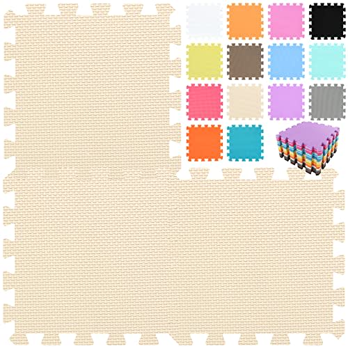 qqpp EVA Rubber 18 Tiles Interlocking Puzzle Foam Floor Mats - Baby Play Mat for Playing | Exercise Mat for Home Workout. Beige. QC-Jb18N