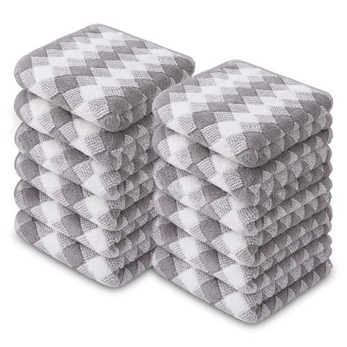 Smuge 12 Pack Washcloths, 13"x13" Quick Dry Hand Face Towels Cloth Soft Microfiber Drying Kitchen Dish Towels (Light Gray)