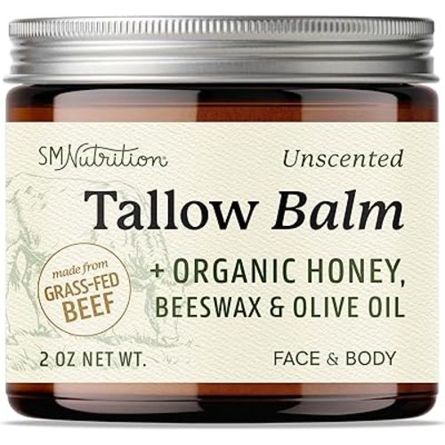 Beef Tallow Honey Balm | Face & Body | With Organic Honey, Beeswax & Olive Oil | Face Moisturizer & Body Balm | Grass Fed Beef Tallow for Skin Support | Paraben, BPA & Cruelty-Free | Unscented, 2 oz