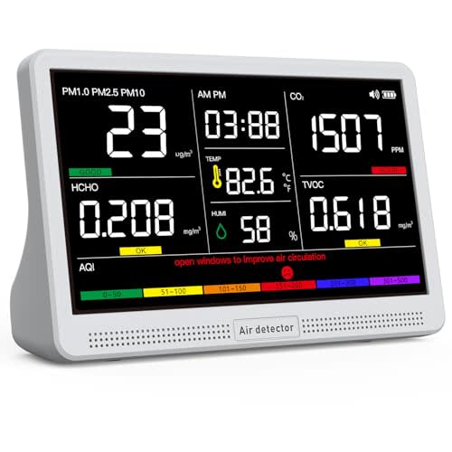 16 in 1 Air Quality Monitor Indoor 7" Wildfire CO2 Monitor, 9 AQI+7 Alerts | 7" Large Display, Air Quality Tester for CO2, TVOC, PM2.5 PM1.0 PM10, HCHO Temperature Humidity AQI &Time Air Meter for Home