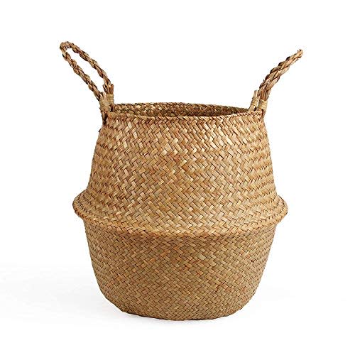 BlueMake Woven Seagrass Belly Basket for Storage Plant Pot and Laundry, Picnic and Grocery Basket (Medium, Original)