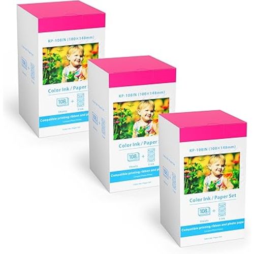 Compatible with Canon KP-108IN 9 Color Ink Cassette and 324 Sheets 4 x 6 Paper Glossy for CANON SELPHY CP1500 CP1300 CP1200 CP910 CP900 CP760 CP770 CP780 CP800, Wonfoucs Photo Paper