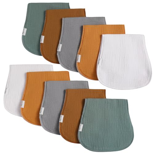 Muslin Burp Cloths for Baby,Organic Burping Cloths for Babies Boys Girls,Spit Up Rags Extra Soft and Absorbent 10 Pack