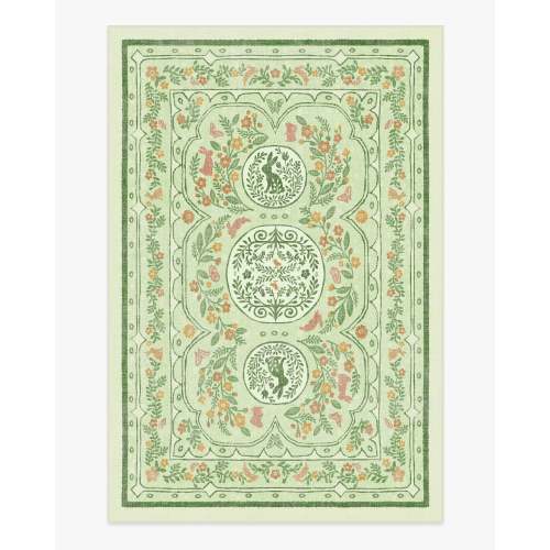 Twin Bunny Border Green Rug | Ruggable US