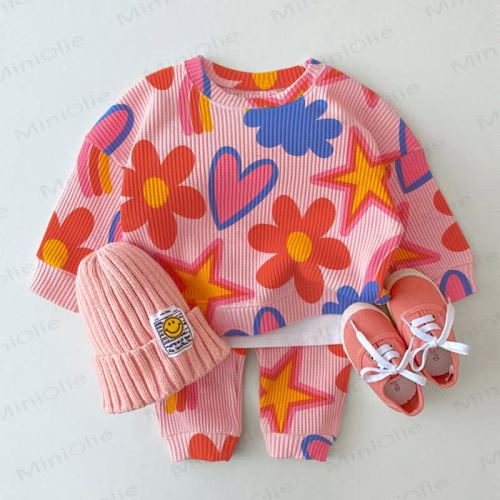 Baby Star Flower Pink Waffle 2-piece Set