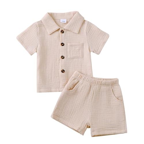 Jecson Baby Boy Clothes Baby Boy Outfits Baby Boy Summer Clothes Cotton 2 Piece Set with Button Down Shirt and Shorts 0-3T