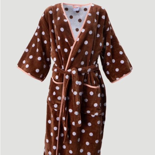 Women’s Bell Sleeve Plush Robe - Brown Polka Dot Large